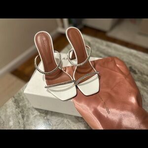 Amina Muaddi White Gilda Slipper Heeled Sandal